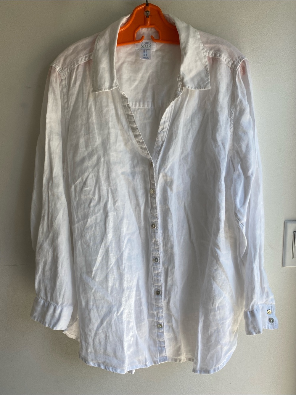 Sigrid Olsen 100% Linen White Long Sleeved Top Shirt 1X